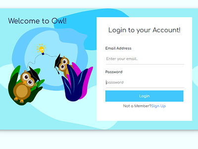 Login page for a forum named owl. app design icon illustration logo typography ui ux vector web