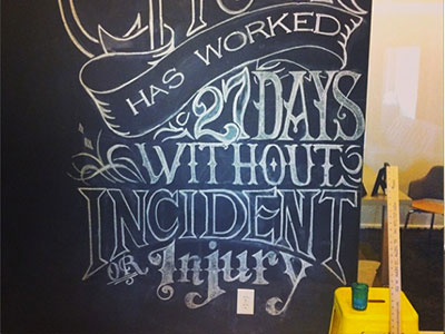 Breaking in the new office Part 4 chalk hand lettering office space progress wall
