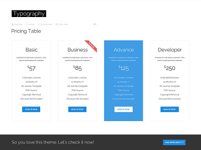 Weiss - Pricing Table