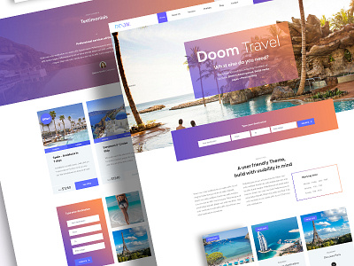 Doom Travel Layout design gradient mockup modern psd template theme ui ux webdesign website