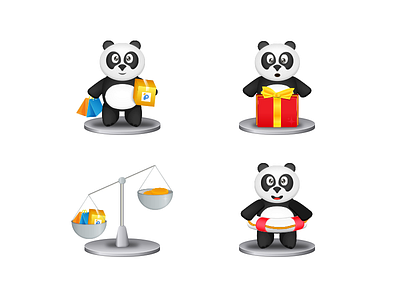Pandao onboarding illustration (part 2) panda present safe shop shoping