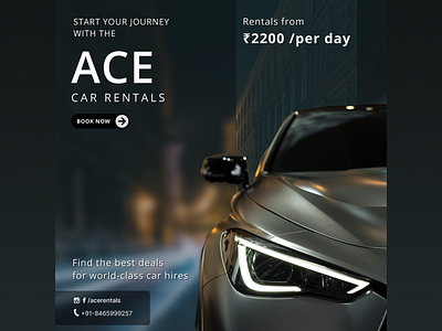 Ace Car Rentals | Social Media Post - Instagram | 2d adobexd app branding clean design figma graphic design illustration logo socialmedia ui ux