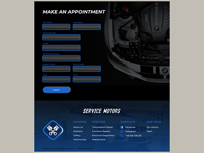 Contact Form and Footer for Car Service contact form footer design logo mockup design vector webdesign