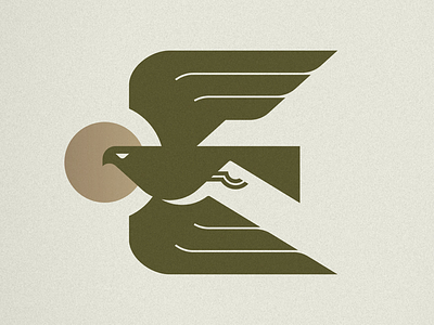 E is for Eagle bird e eagle hawk icon letter logo mark minimal sun