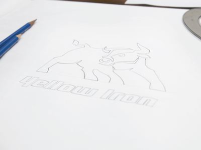 Yellow Iron animal bull icon logo logo design pencil sketch