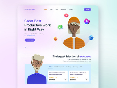 Productive-Landing Page design illustration minimal ui web