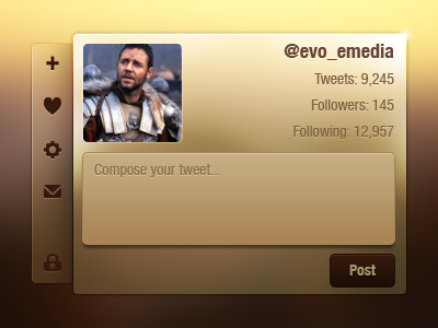 Twitter interface! brown clean evolution e media glossy rebound tweet twitter