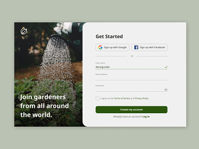 Daily UI #001 - Sign Up Page for Gardeners Website