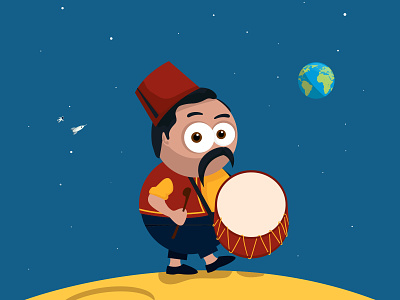 Ramadan Drummer on the Moon cartoon character drummer earth fasting holy illustration islam moon musician muslim mustache pray ramadan space worship