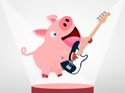 Rocker Piggy animal bass bass player bassist cartoon character cute ham music musician pig piggy punk rocker rockstar stage