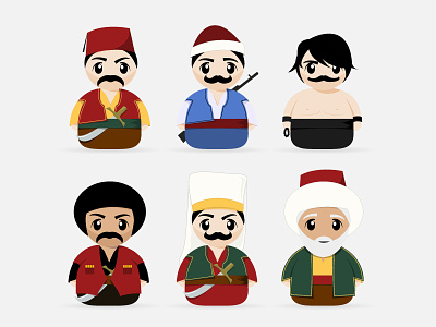Ottomans cartoon characters costume fashion janissary oriental ottoman people profession traditional turkish vector