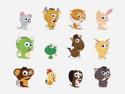 12 Zodiac Animals animal astrology cartoon characters chinese cute zodiac