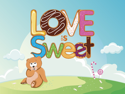 Love is Sweet bear candy cute dessert donut eating love sweet valentine