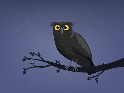 Black Owl animal bird bird illustration branch cartoon character cute dark design illustration night owl sitting vector wildlife wisdom
