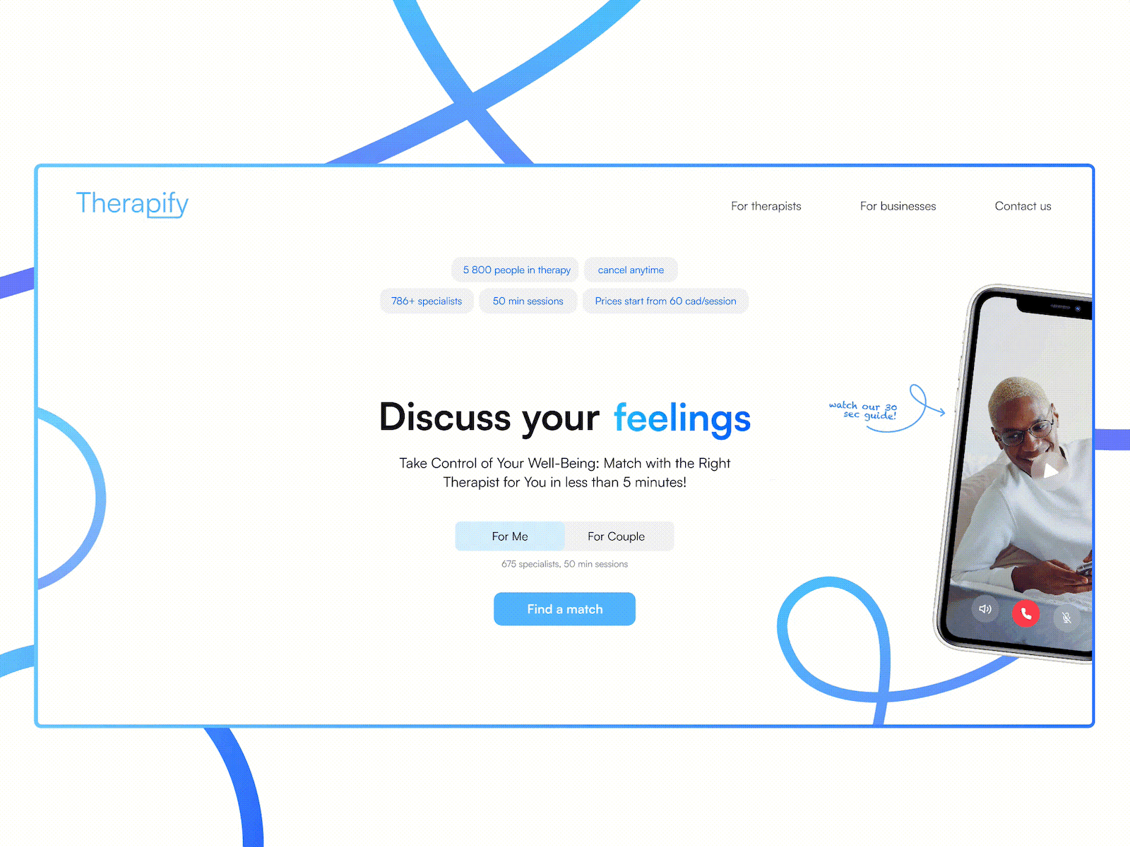 Online Therapy Website animation background blues branding design digital design friendly design landing page motion graphics therapist ui user interface uxui vidual design web website