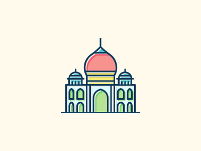 Colorful Taj Mahal - Full View building city colors icon illustration india lines mahal outline taj wonders world