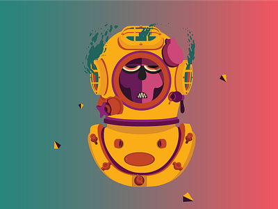 Sinking diving helmet illustration lost monster masks ocean