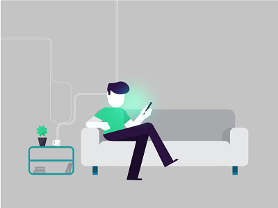 Hooked addicted coffee digital glare illustration millennial mobile screen sofa