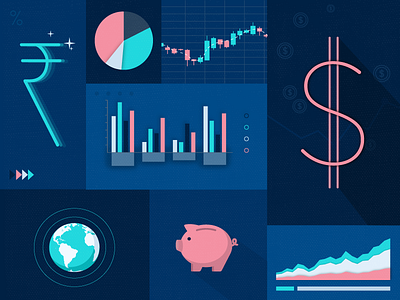 Dollar // INR charts dollar finance global graphs illustration markets rupee savings stocks