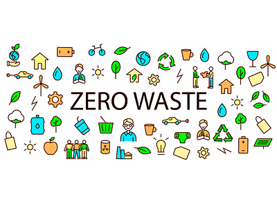 Zero waste icons collection collection design eco ecology friendly garbage green icon illustration planet pollution save set waste zero