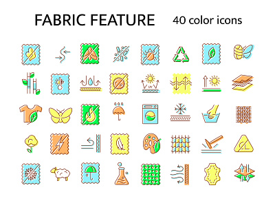Fabric feature icon collection. Vector illustration collection fabric feature flat icon illustration industry logo property set textile tissue wear