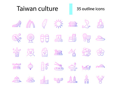 Taiwanese culture icon set. Taiwan country attraction asia attraction collection culture icon illustration set symbol taipei taiwan taiwanese