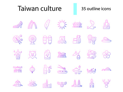 Taiwanese culture icon set. Taiwan country attraction