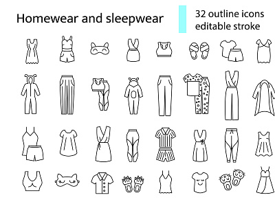 Homewear and sleepwear icons set. Textile industry symbols collection design garment home homewear icon illustration industry logo set sleep symbol textile tissue wear