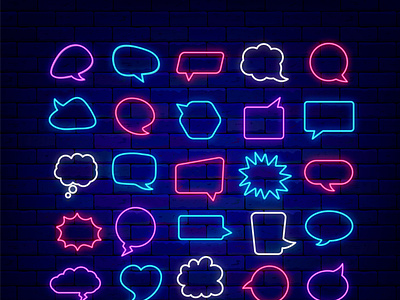 Neon speech bubbles collection. Shiny vector illustration