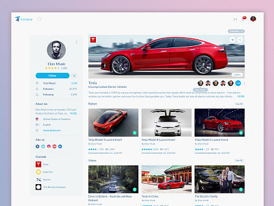 Channel channel design elon musk profile social media tesla ui ux web web design web page