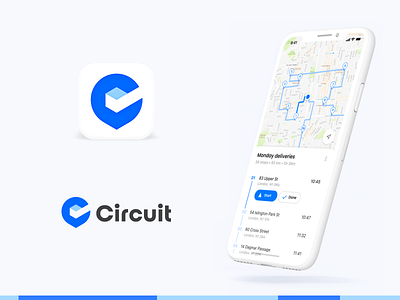 Circuit logo rebrand 3whales appicon c letter checkmark delivery direction driver logo map negativespace parcel pin
