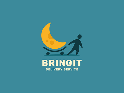 Bring It cheese delivery logo man moon night service walk