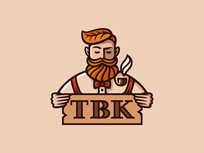 TBK beard character hipster illustration leaf logo man pipe red smoke tobacco vintage