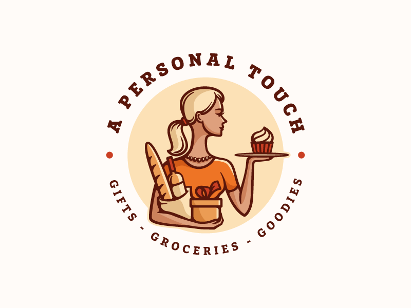 A Personal Touch character bread girl gift wine pancake service delivery logo