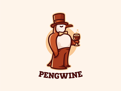 Pengwine character concept glass hat illustration logo mascot penguin red sale shop wine