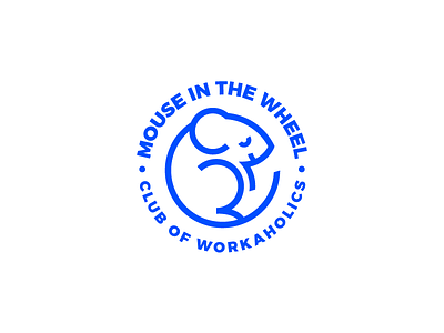 Mouse in the wheel animal co working emblem fun job logo minimal mouse outline sign wheel work