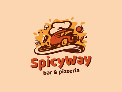 Spicy way cafe cheese chef food hot illustration logo pizza spicy truck