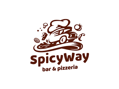 Spicy way bw cafe chef delivery food hot illustration logo pizza spicy truck