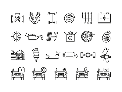 Car service icons set car icons minimal outline repair service set styleframe symbol vector