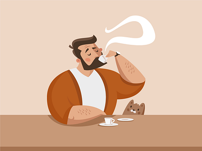Good morning! cat character coffee cute espresso flat illustration man mascot styleframe vector