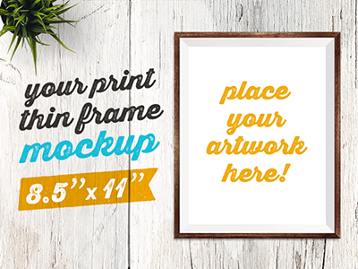 Your Print Thin Frame Mockup frame mockup picture poster print realistic top view wood