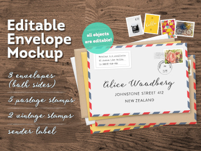 Editable Envelope Mockup address envelope kraft label mockup paper stamp wood