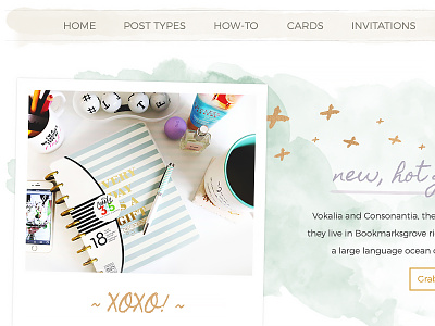 Alternate Banner for Hand-crafted Joy Wordpress Template banner bright colorful hero section menu polaroid slider texture watercolor xoxo