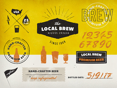 Vintage Logos & Badges Set: Local Brew badge brew brewery distorted hand-crafted logo retro vintage