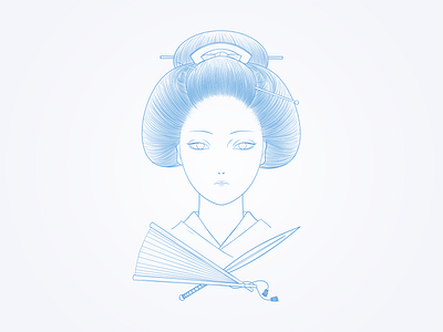 geisha (illustration) wip II al beauty clean color cute face girl illustrator japan line vector woman