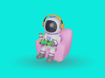 Astronaut Is Playing Game 3d galaxy