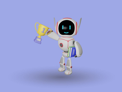 The Robot Is Carrying A Trophy And A Book 3d mascot