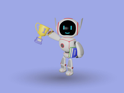 The Robot Is Carrying A Trophy And A Book