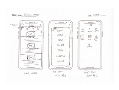 EsportsLatest App Wireframe (UX Design) adobexd design papersketch sketch ux uxdesign uxdesigner uxui wireframe