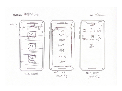 EsportsLatest App Wireframe (UX Design)